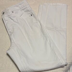 Frye White Denim Jeans with Tan Leather Patch